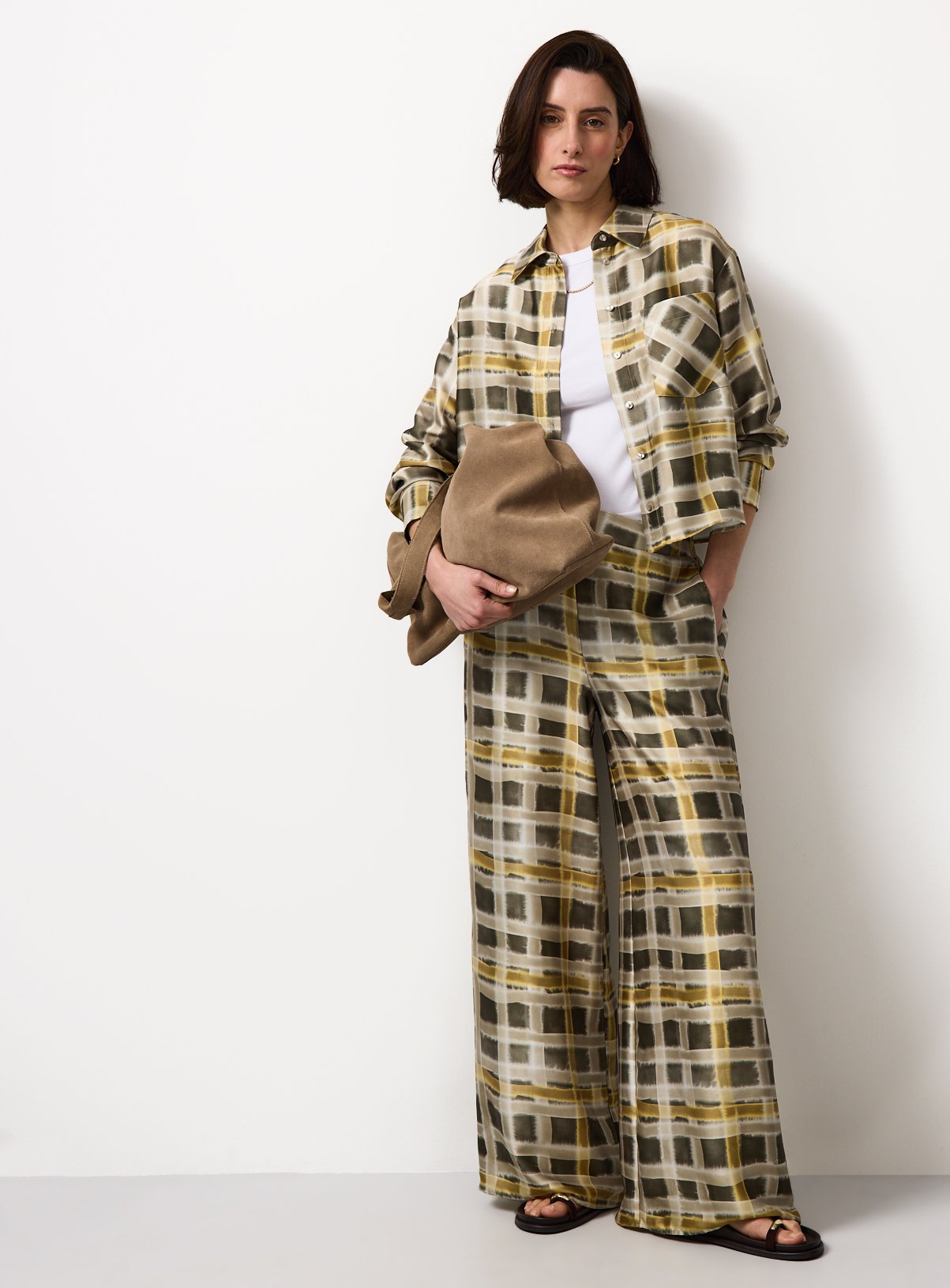 Yellow Checked Balloon Ultra Wide Leg Satin Trousers 10 - Image 2 thumbnail